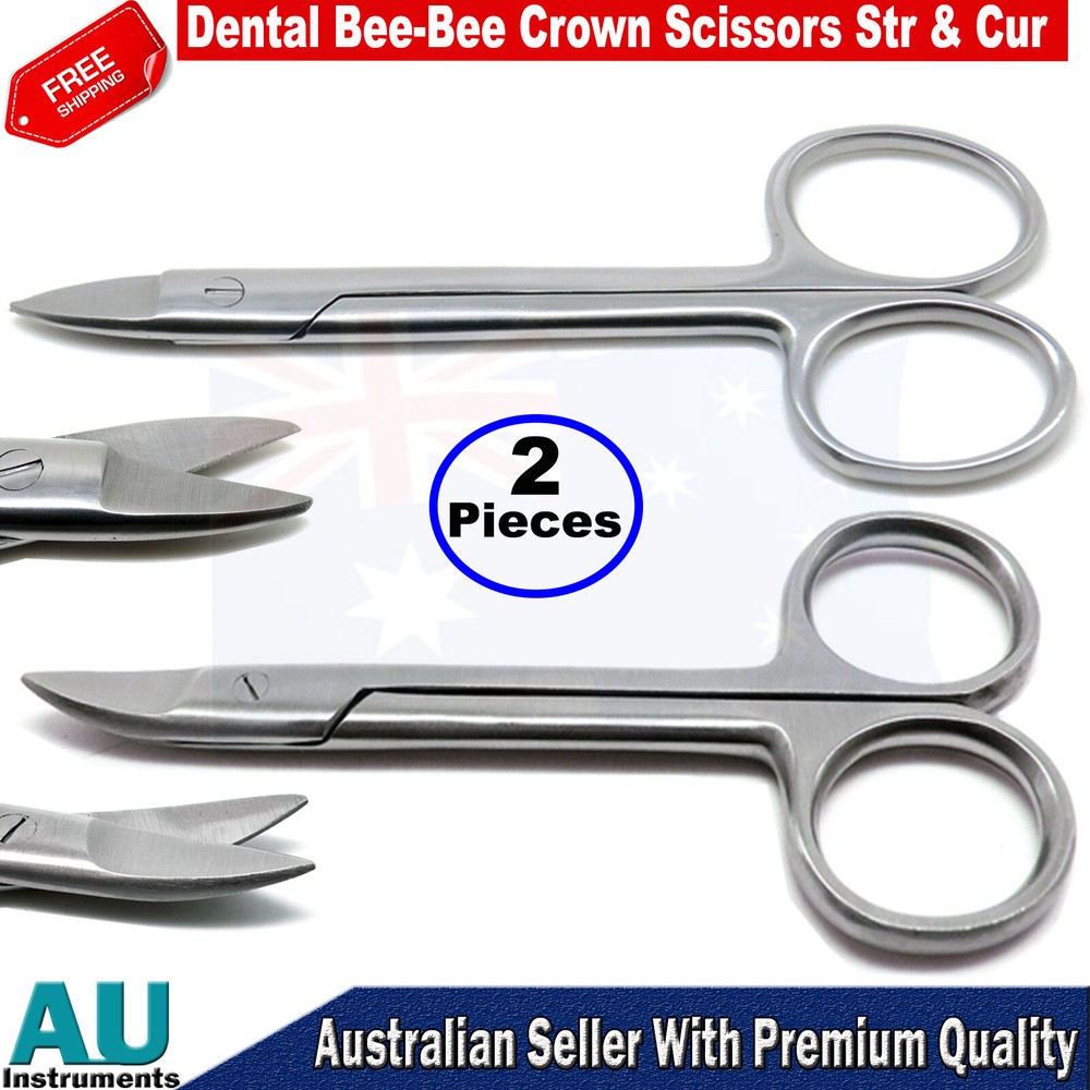 Dental Bee-Bee Crown Gum Scissors Set Of 2Pieces Straight & Curved Tissue Shears