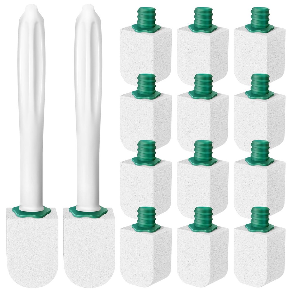 12pcs Pumice Stones for Toilet Cleaning with 2 Long Handle Brushes