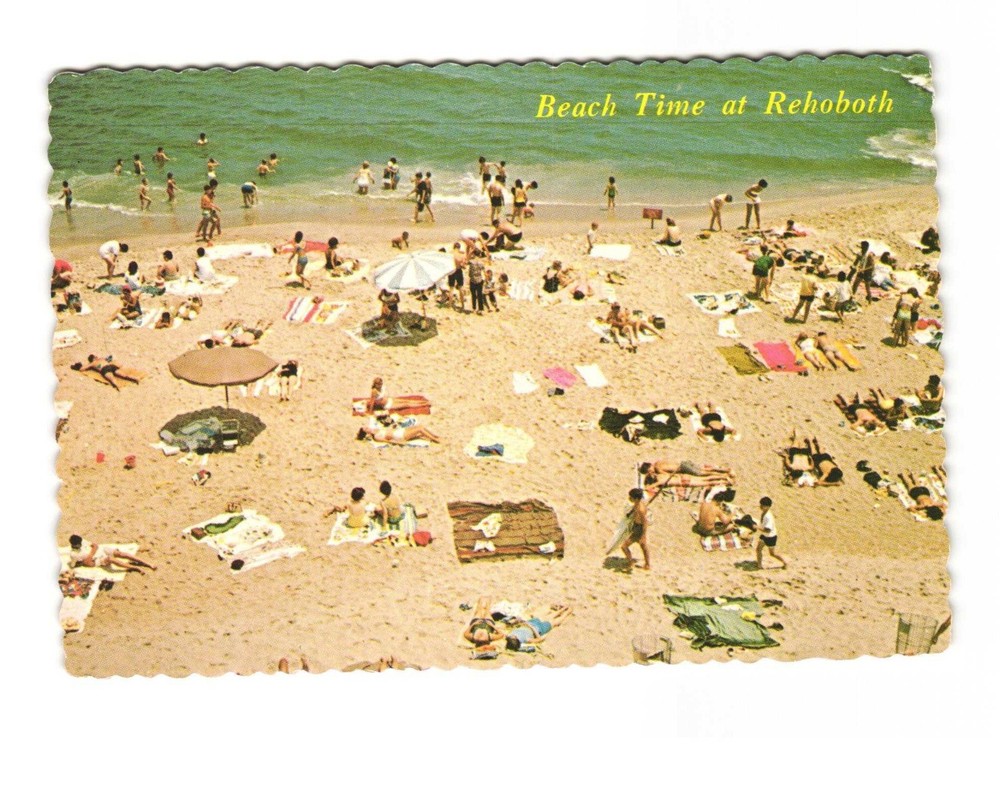 Enjoying the sand and surf at Rehoboth Vintage postcard unposted