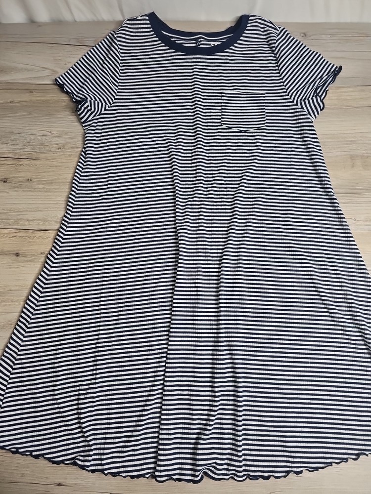 SO Women's Large Short Sleeve Navy/White Striped Dress Teacher Casual EUC