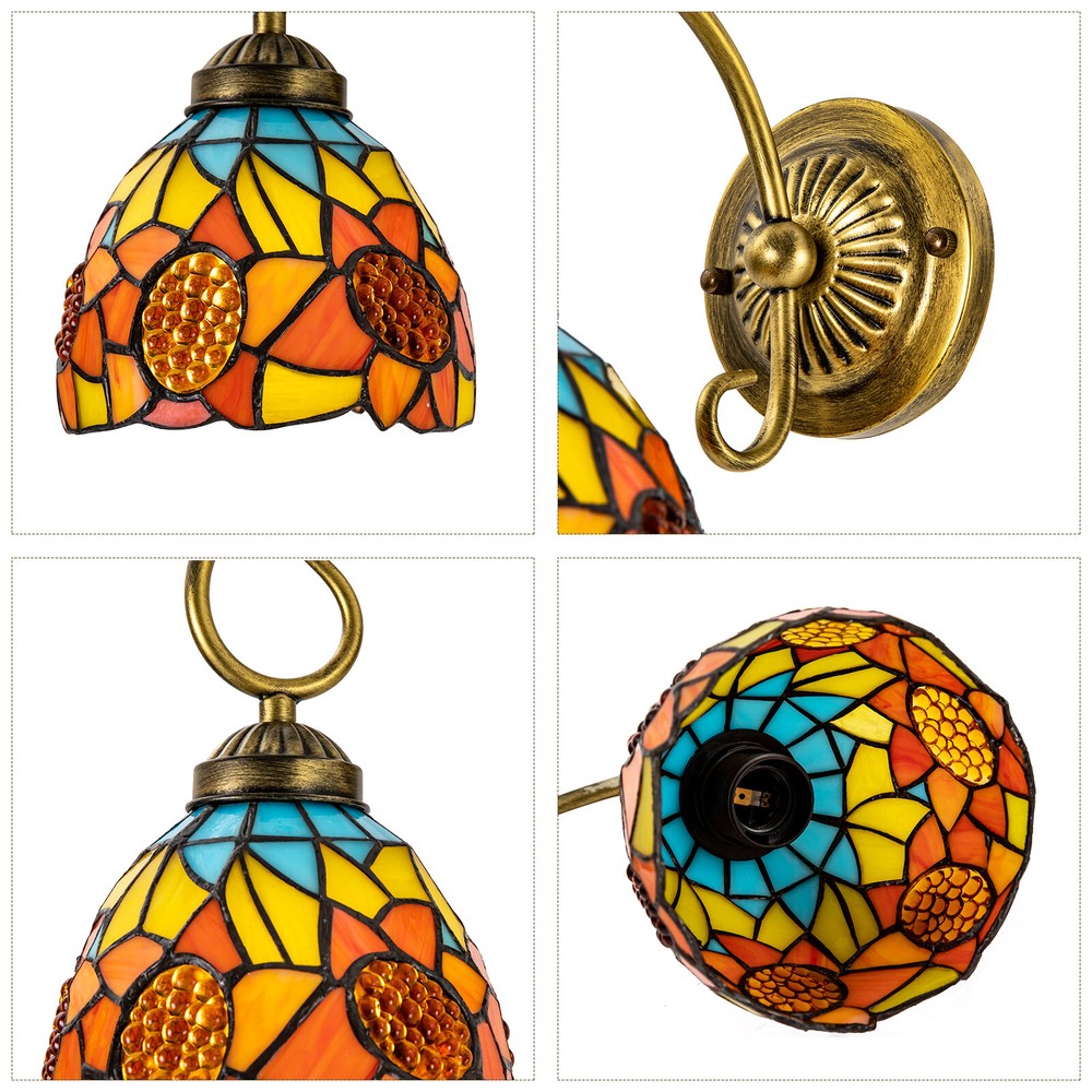 Tiffany Style Retro Stained Glass Wall Lamp Bathroom Wall Sconce Light Fixture