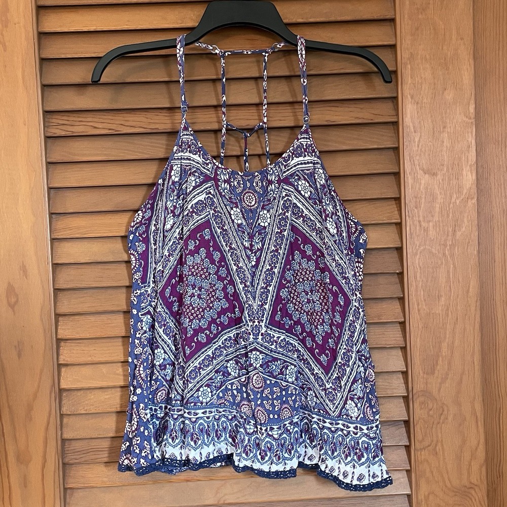 Lorimer NYC Women’s Top Size Medium Spaghetti Straps Purple Boho Festival Gypsy
