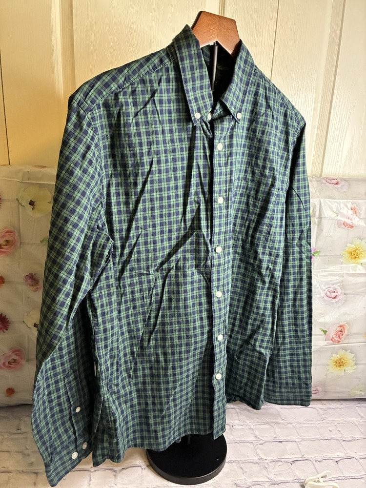 Sonoma Men's Long Sleeve Button Down Green And Blue Plaid Size Medium