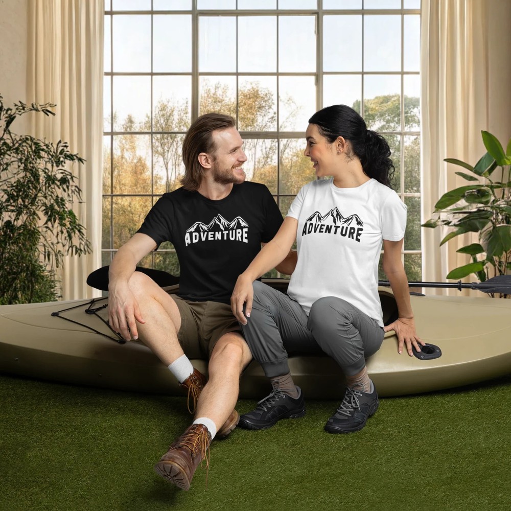 Adventure Text Printed round neck T-Shirt for women, men