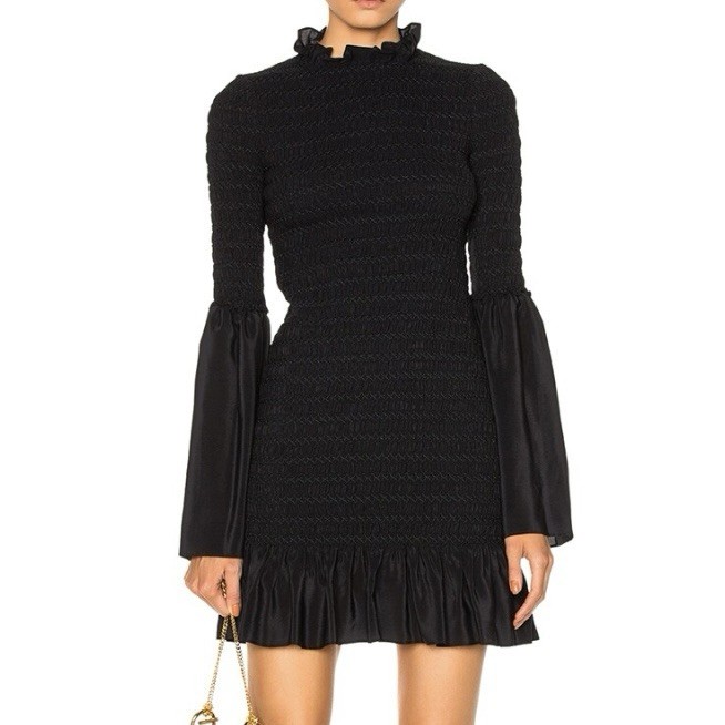 Stella McCartney Women's Silk Mini Blue Black KATE RUCHED DRESS Italy made RARE