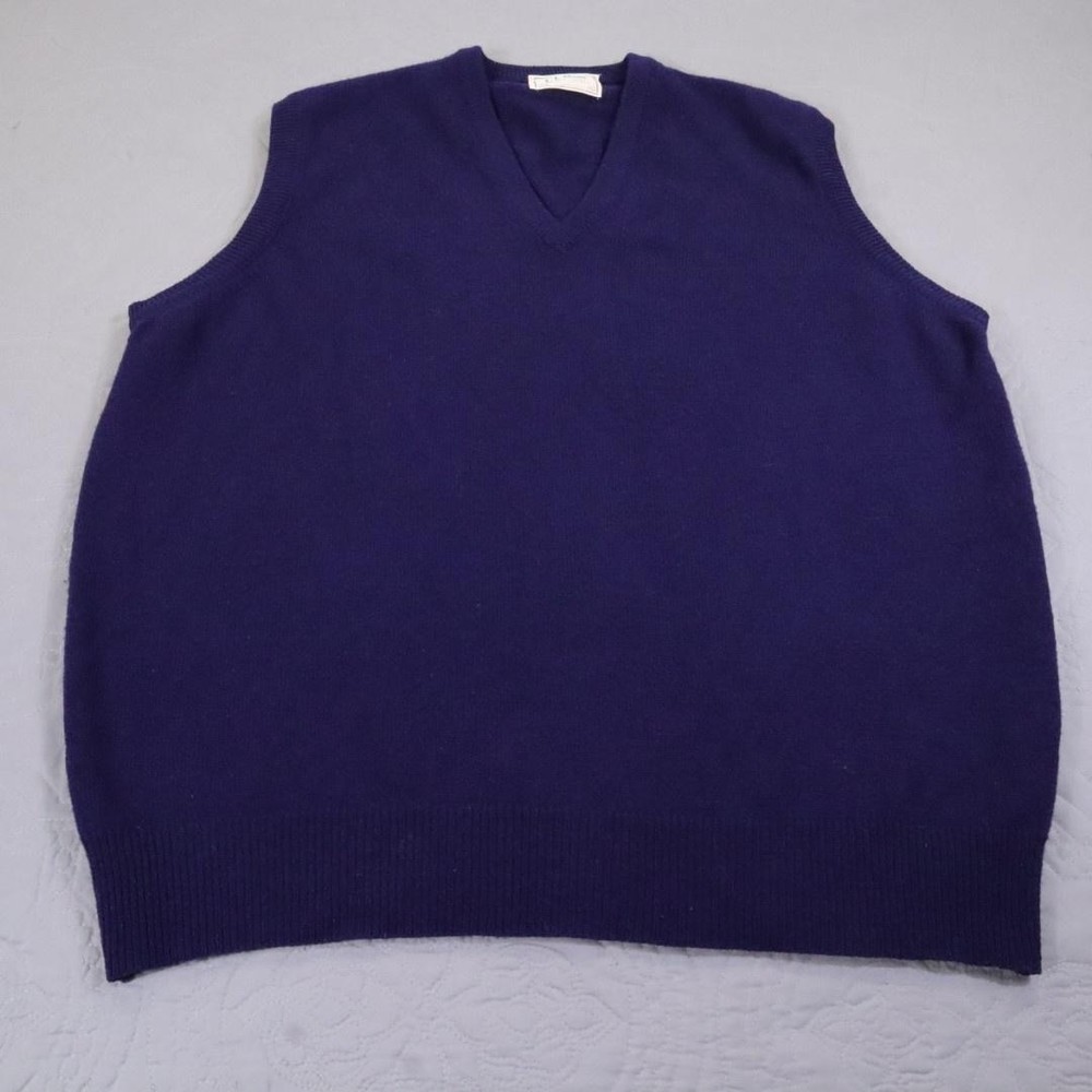 LL Bean Sweater Vest Mens XL Blue 100% Virgin Lambswool V Neck Made In USA