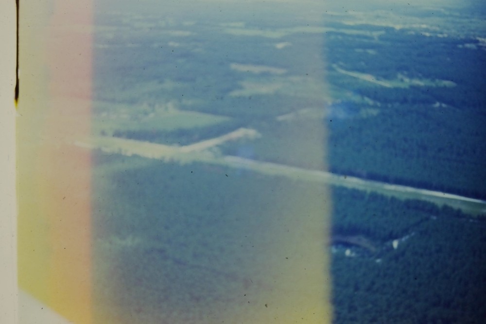 c1960's 35mm Slide Film Aerial View Forest Road Landscape Path Horizon Scattered