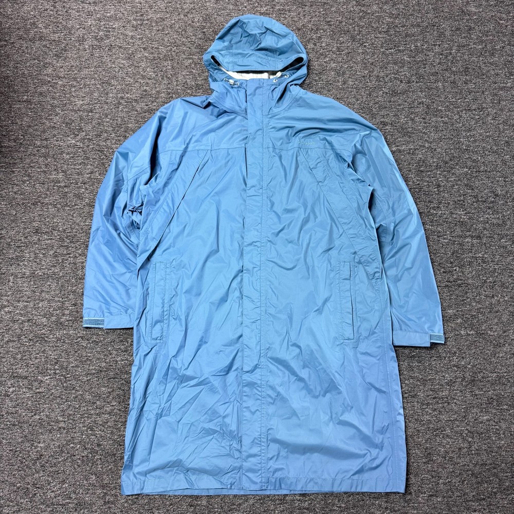 Vintage LL Bean 0GFX8 Long Nylon Trench Rain Coat Hooded Jacket Sz XL Blue
