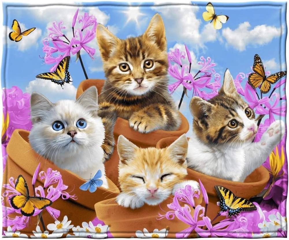 Wonder Kitten Fleece Blanket for Bed Queen Size Cat Fleece Throw Blanket for Bed