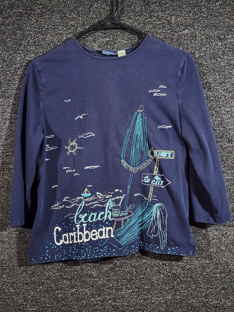 Caribbean Joe Women's T-Shirt Long Sleeve Beach Theme Size S