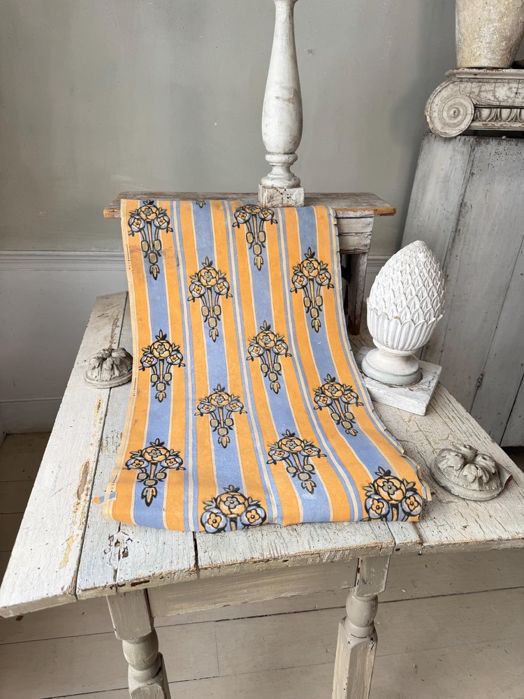 1yd 1920's Wallpaper French Floral Stripe Country Cottage Victorian Shabby Chat