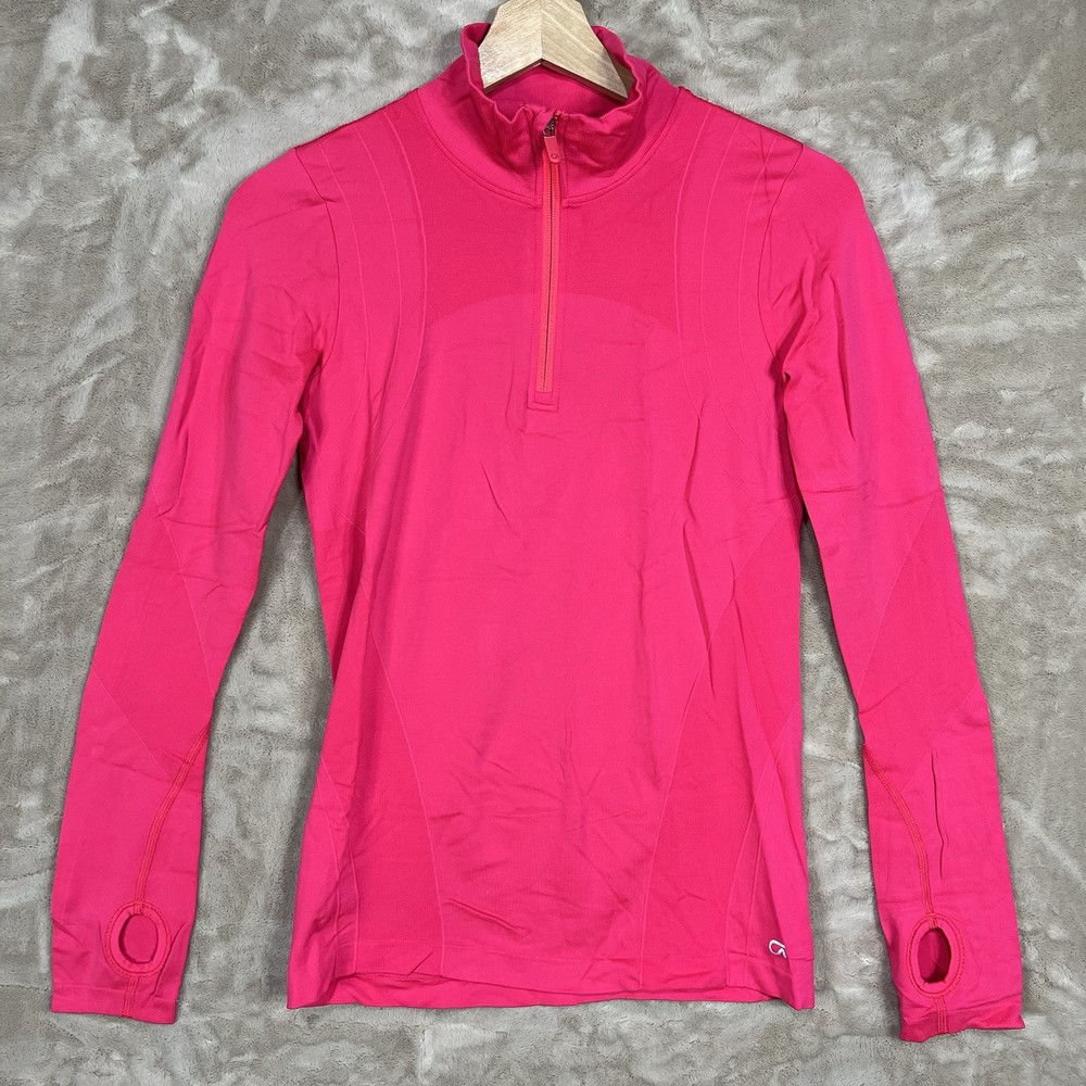GapFit Neon Pink Long Sleeve Running Top Activewear Shirt 1/2 Zip Womens Size XS