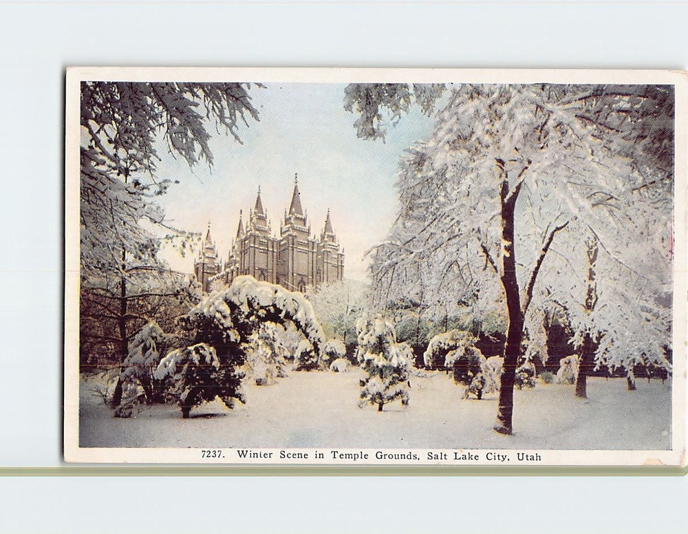 Postcard Winter Scene in Temple Grounds Salt Lake City Utah USA North America