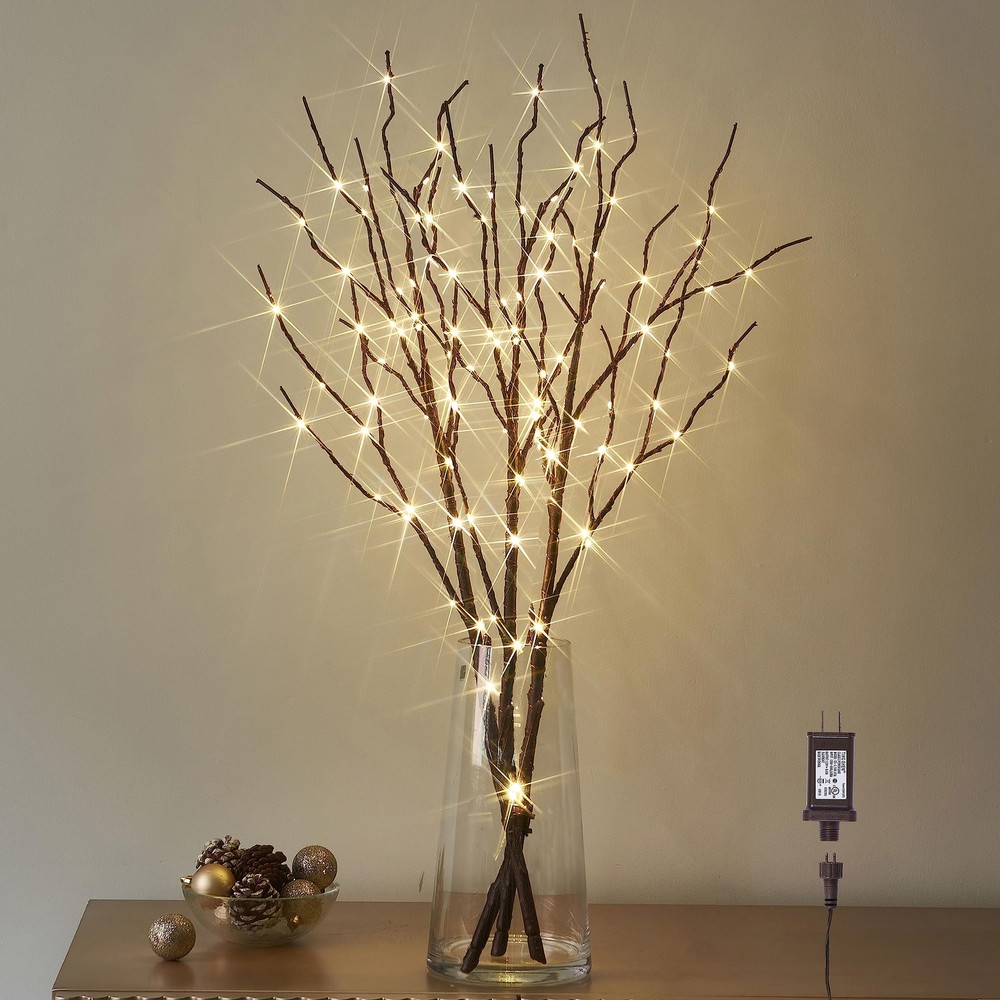 LITBLOOM Lighted Brown Willow Branches 30IN 150 LED Plug in with Timer and Di...