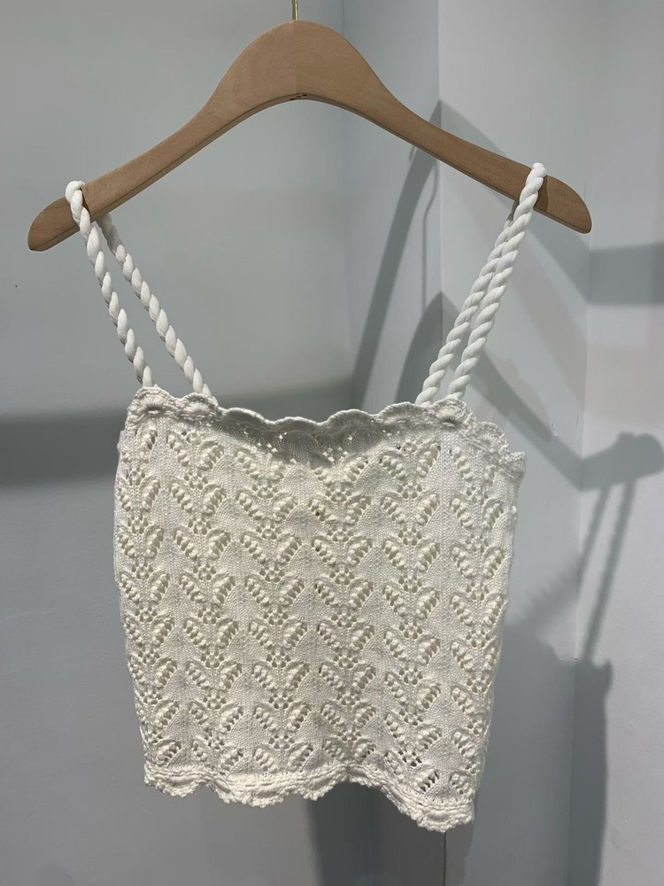 Women Alice + Olivia Square Neck Crochet Knit Tank Slip Top