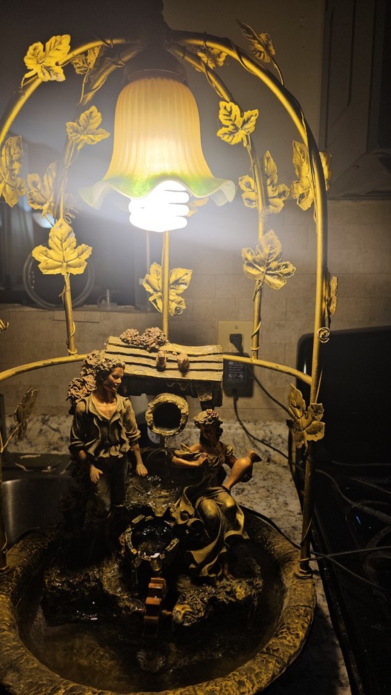 Fantasy Victorian Table Lamp Antique Brass Finish Gold Figurative Bell Shade