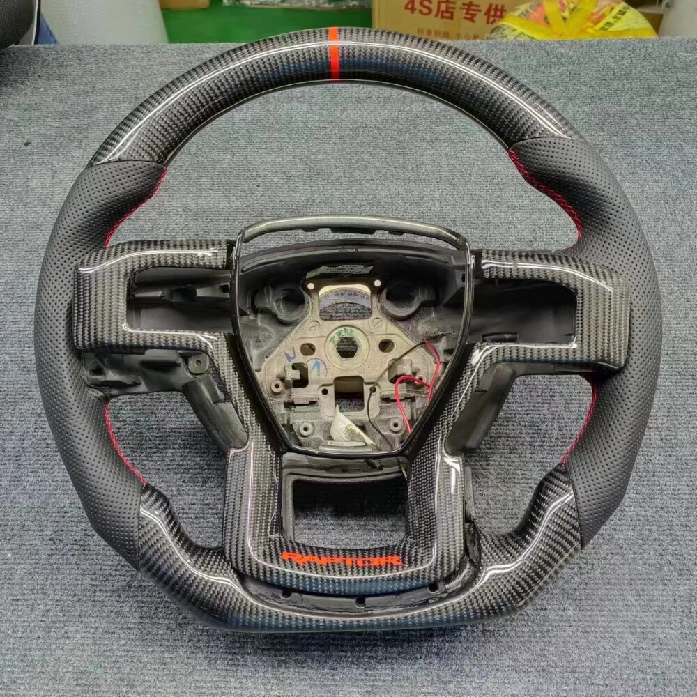Customized Real Carbon Fiber Leather Steering Wheel for Ford Raptor F150 2015-20