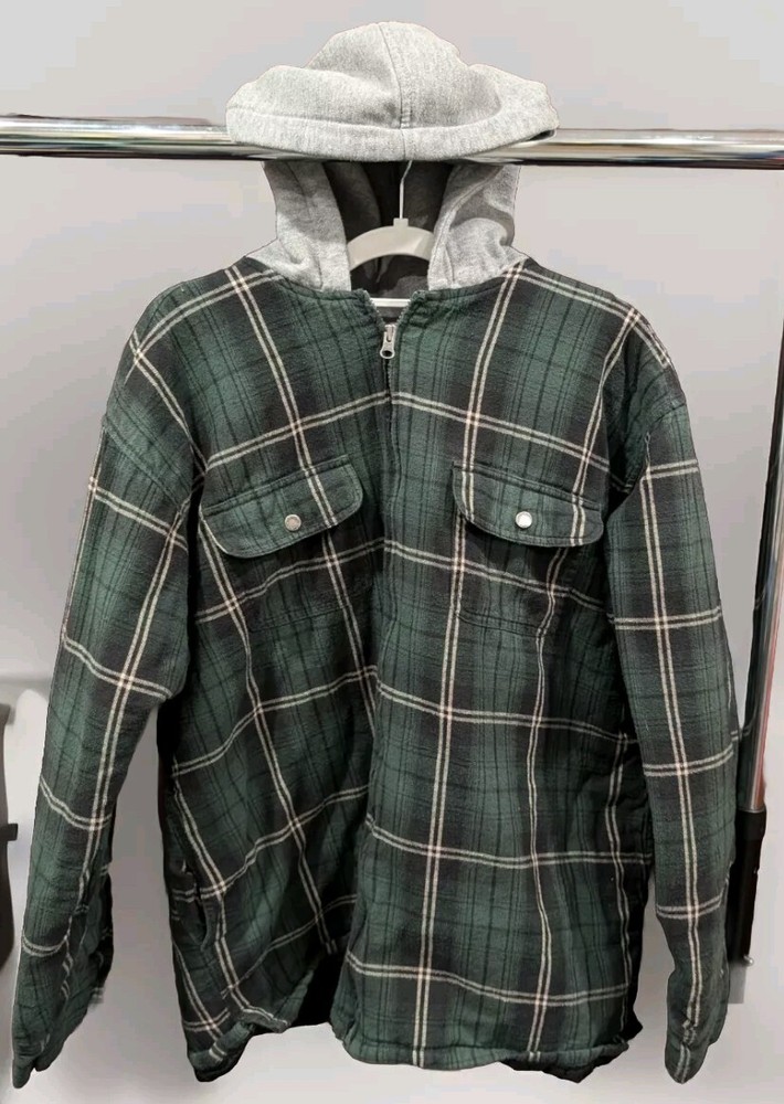 Levi's Workwear Quilted Lined Green Plaid Hoodie / Jacket  - Men's XL - Full Zip