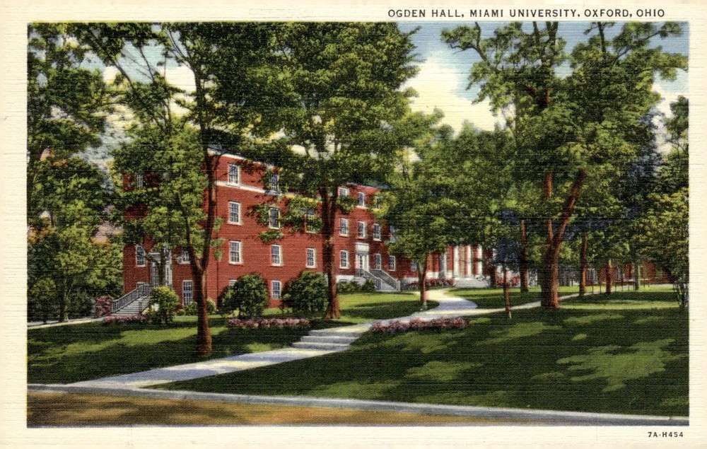 1930s Ogden Hall Miami University Oxford Ohio Linen Art-Colortone Postcard