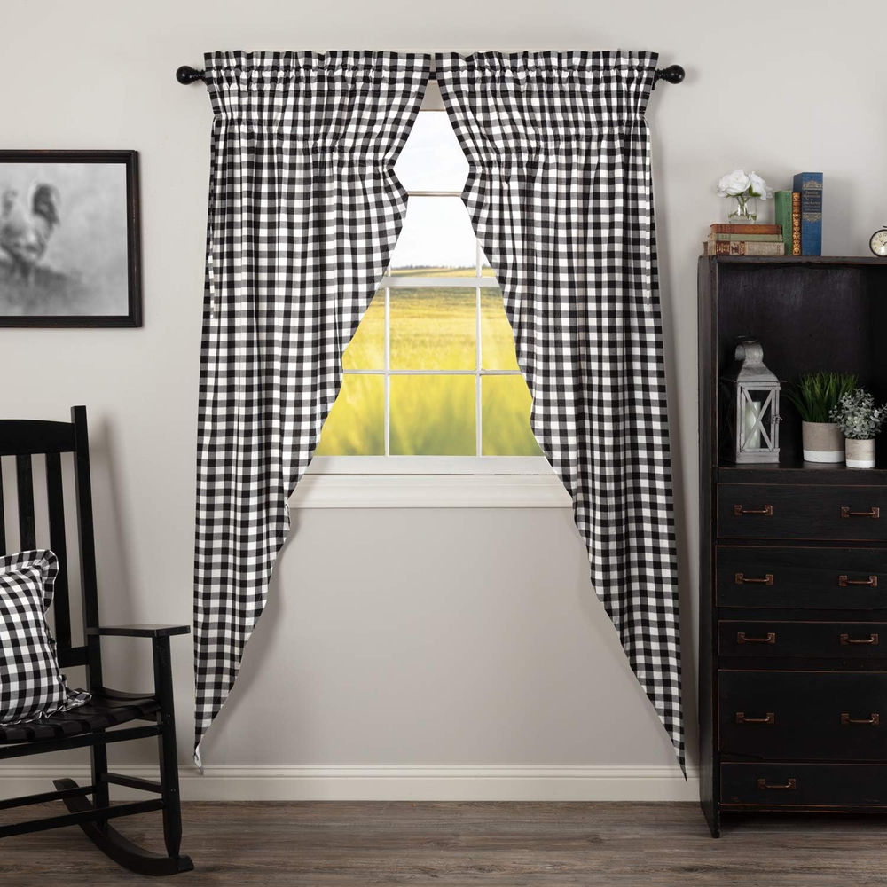 Annie Buffalo Check Cotton Farmhouse Curtains Rod Pocket Drawstring Ties Prairie