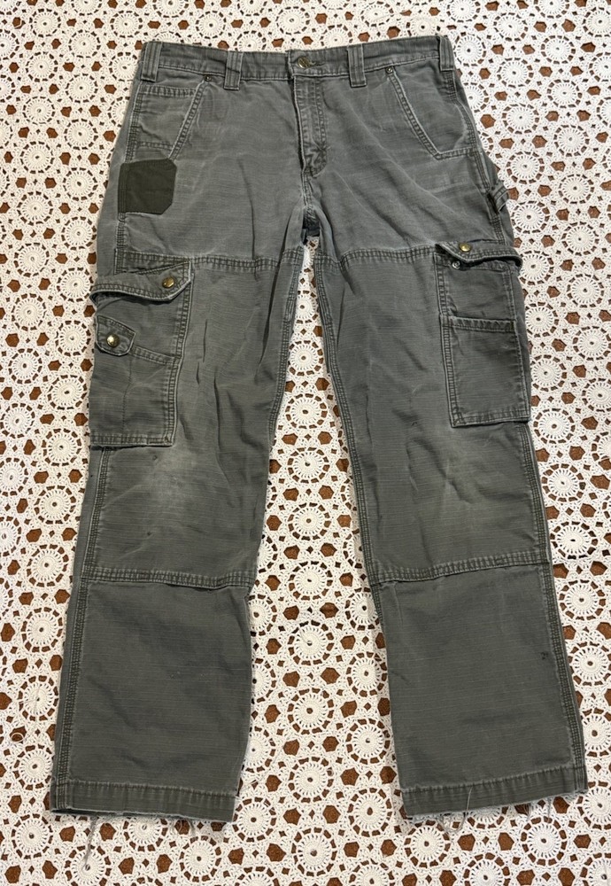 Carhartt Pants Green Double Knee Cargo Carpenter Work B342 MOS 32x30 Distressed