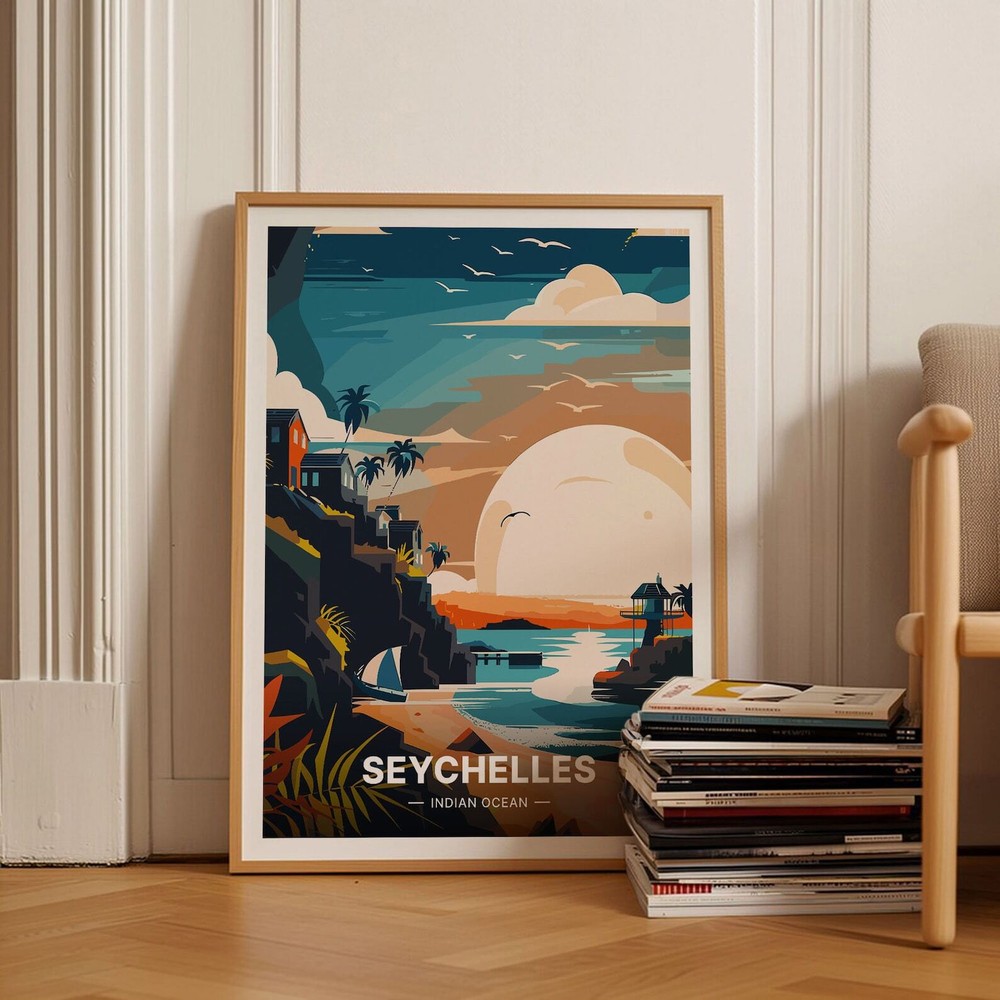 Seychelles Travel Poster Indian Ocean Art Dargent Beach Wall Decor Unique
