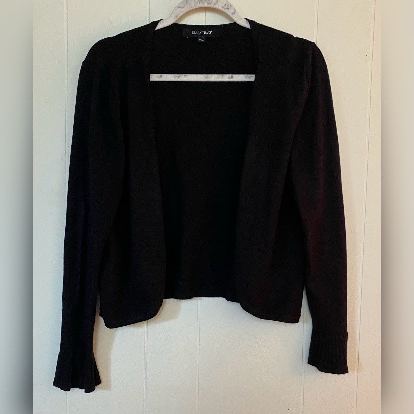Ellen Tracy Sweater Women’s Large Black Cardigan Cropped Shrug