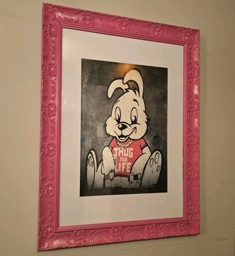 Banksy THUG FOR LIFE Printed On Giclee Grade Paper. Frame Sprayed. Personalise