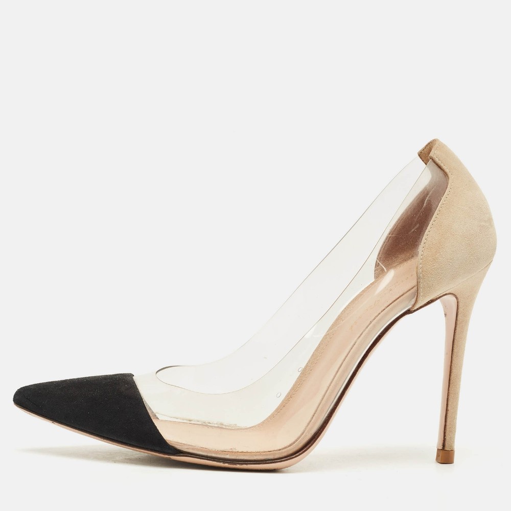 Gianvito Rossi Black Beige Suede PVC Plexi Pumps Size 38.5