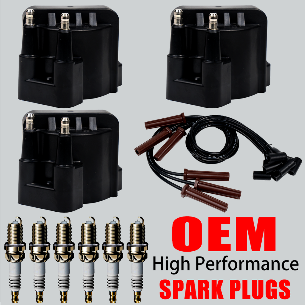 High-Performance 3X Ignition Coil Set with Spark Plugs & Wires for Buick Chevy Pontiac Oldsmobile DR39