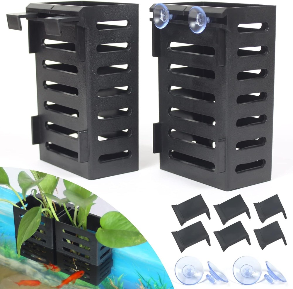 2 Pcs Aquarium Plant Holder, Fish Tank Holder Black_Hook+Suction cup