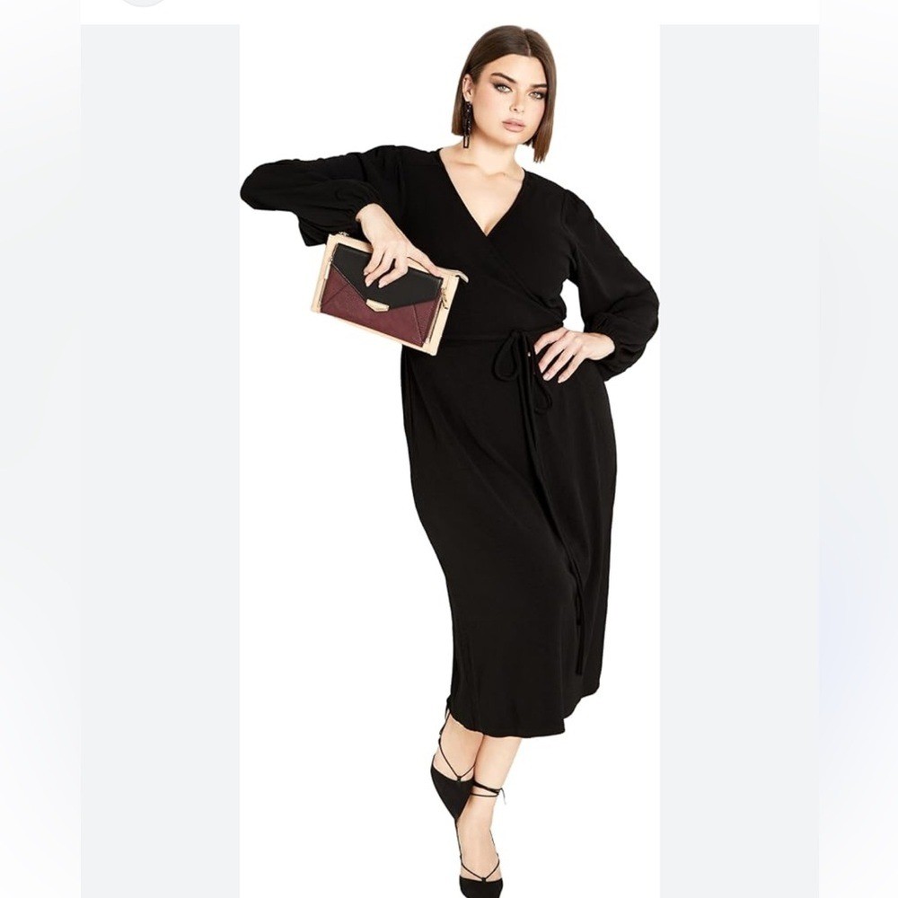 City Chic Hayden Faux Wrap Black Dress Size 20
