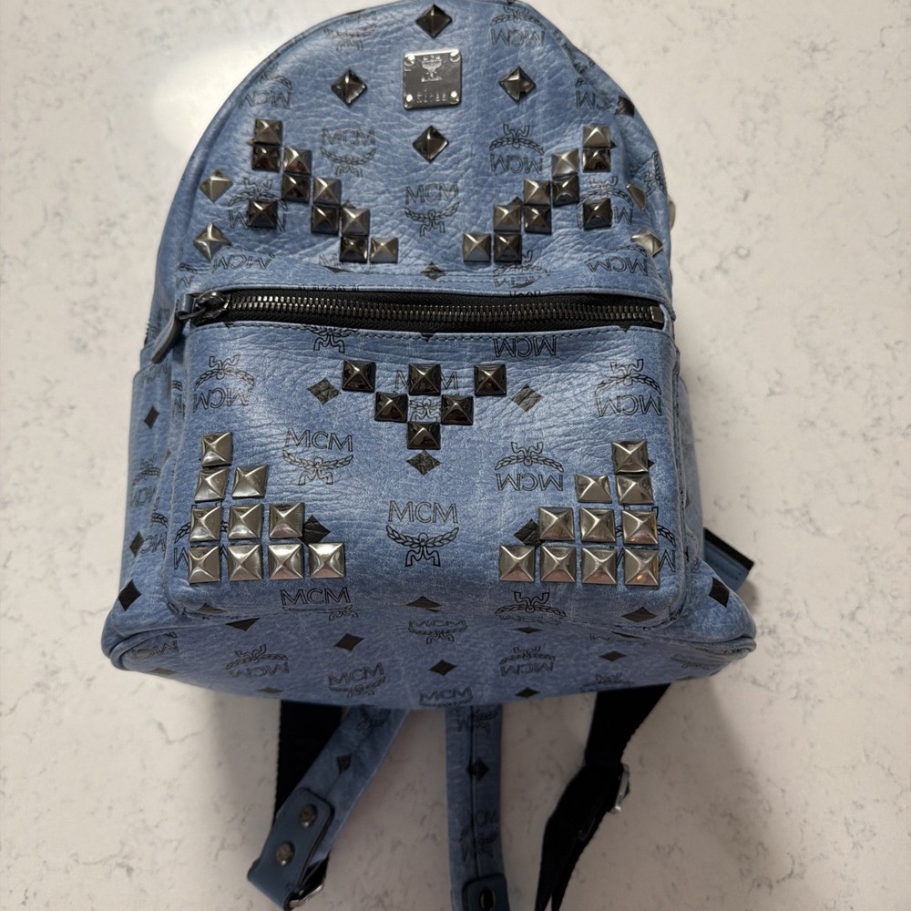 MCM Stark Visetos Cognac blue Small Backpack