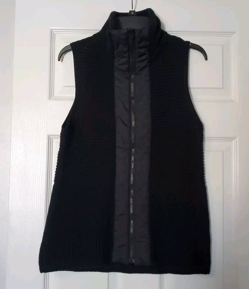 Eileen Fisher Merino Wool Vest Womens Size S Black Long Sleeveless Minimalist