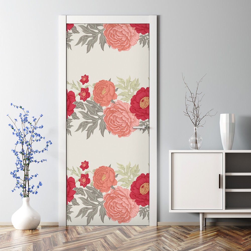 Vintage Peonies floral Door Decal paper nursery retro Home Decor