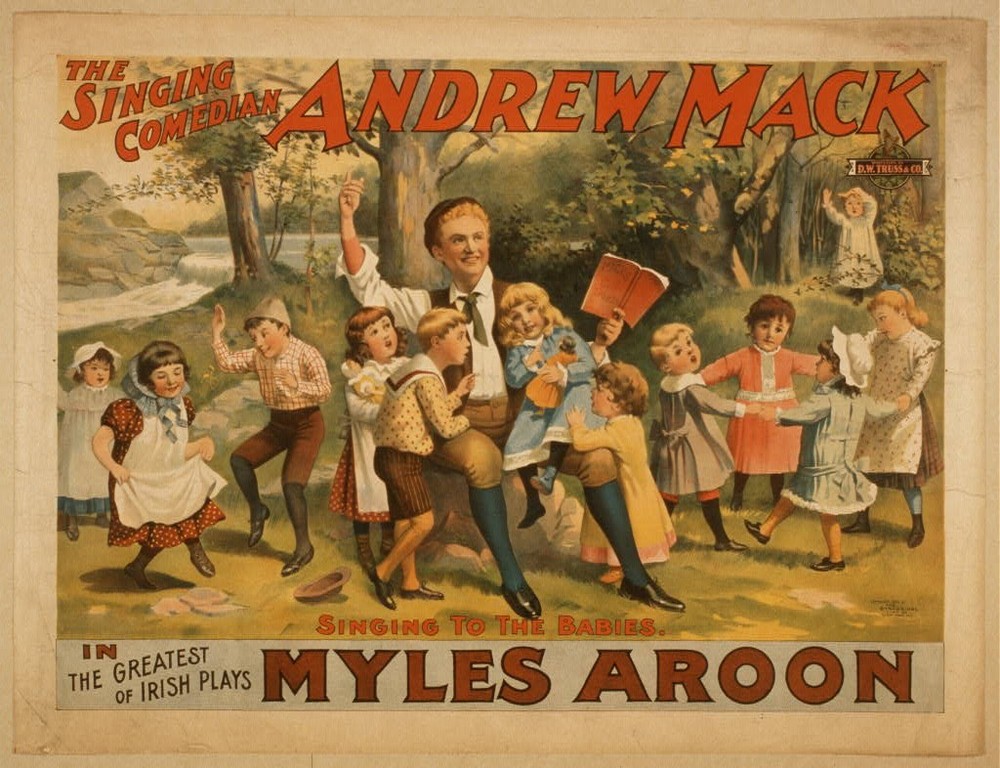 Andrew Mack Myles Aroon Irish Play Poster c1895 Singing to the Babies