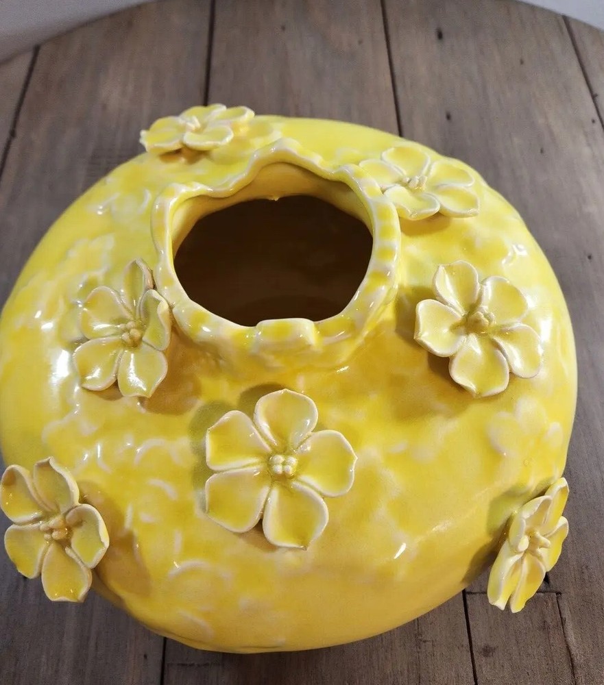 Vase Round Yellow Flower 3d Roses Bowl Bright Vintage Irregular Neck 9
