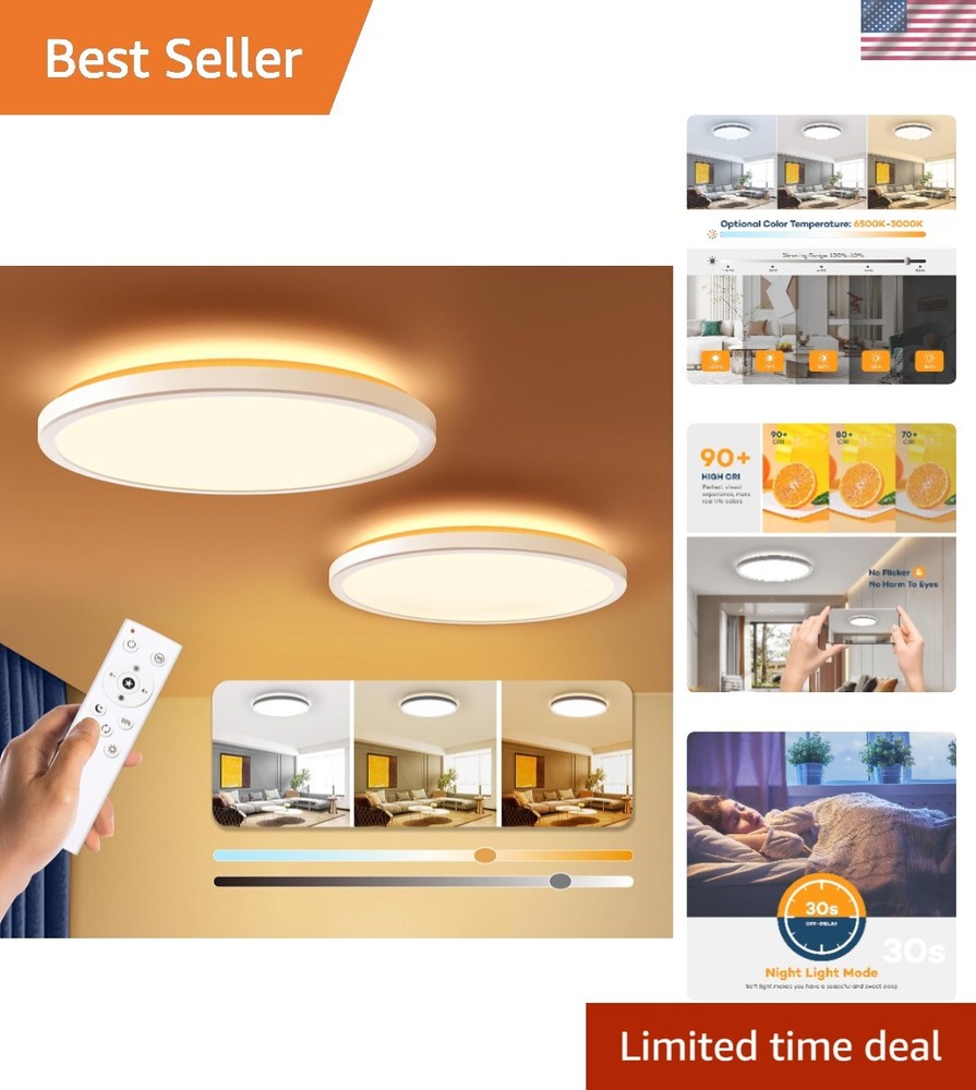 12-Inch 24W Dimmable LED Flush Mount Ceiling Light Fixture with Remote Control