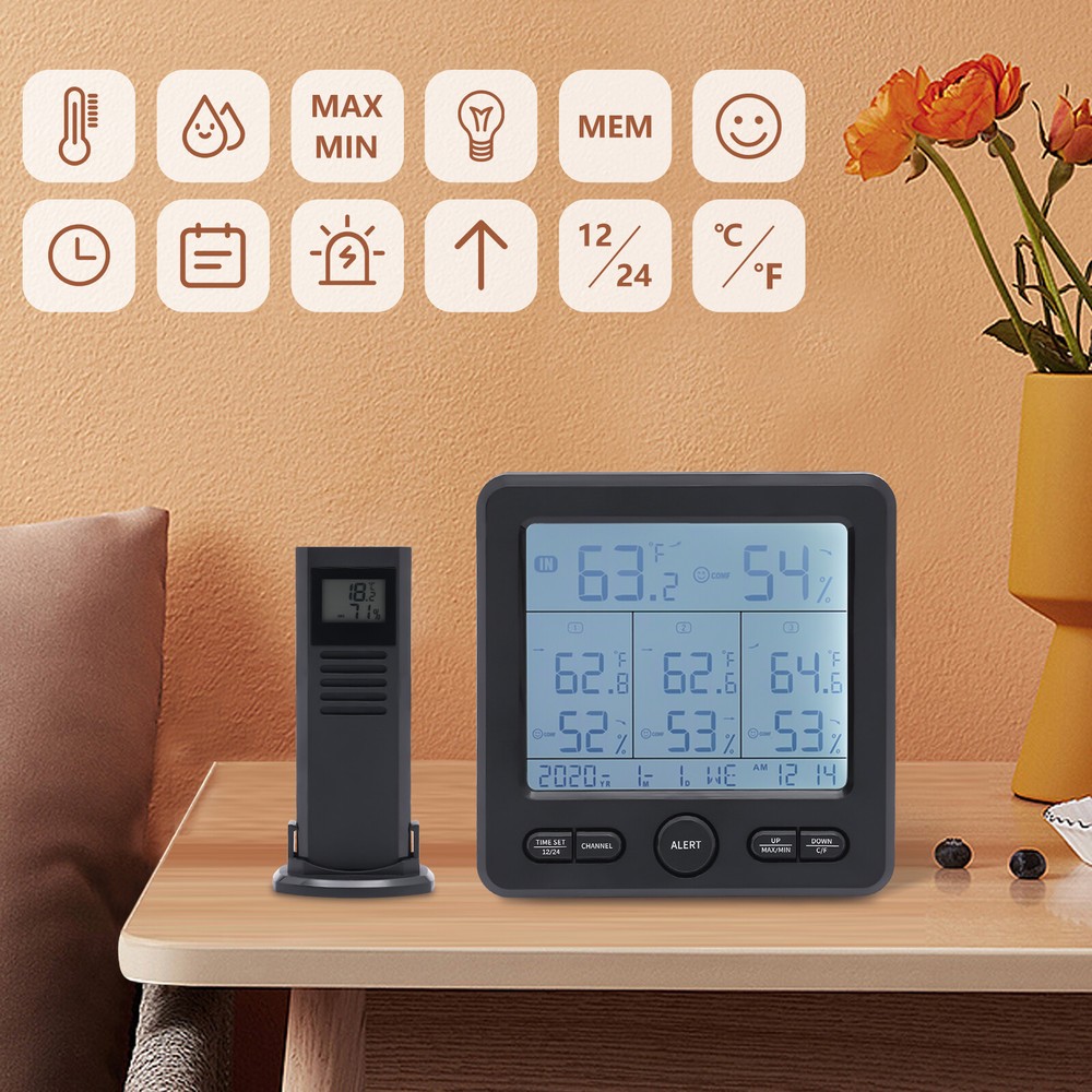 3 Sensors Digital Wireless Indoor Outdoor Hygrometer Thermometer Humidity Meter