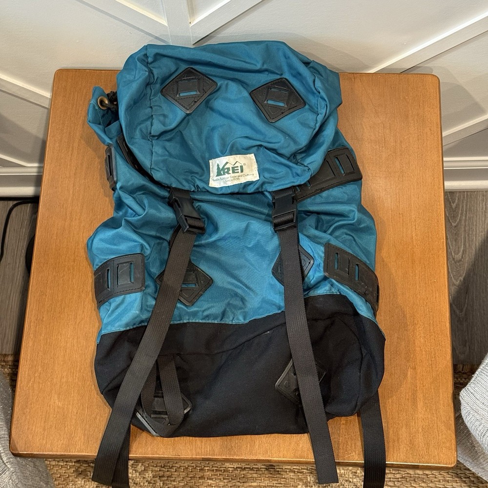 Vintage REI Co-Op Backpack 80s/90s Blue Hiking Bag Old Logo Lash Tabs Nylon