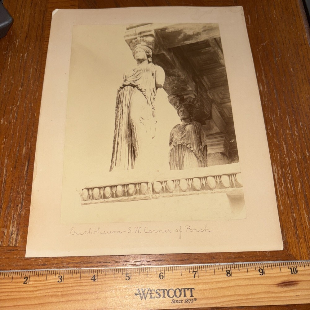 Vintage Erechtheion Temple of Athena Polias Caryatid Porch Mounted Photo Athens