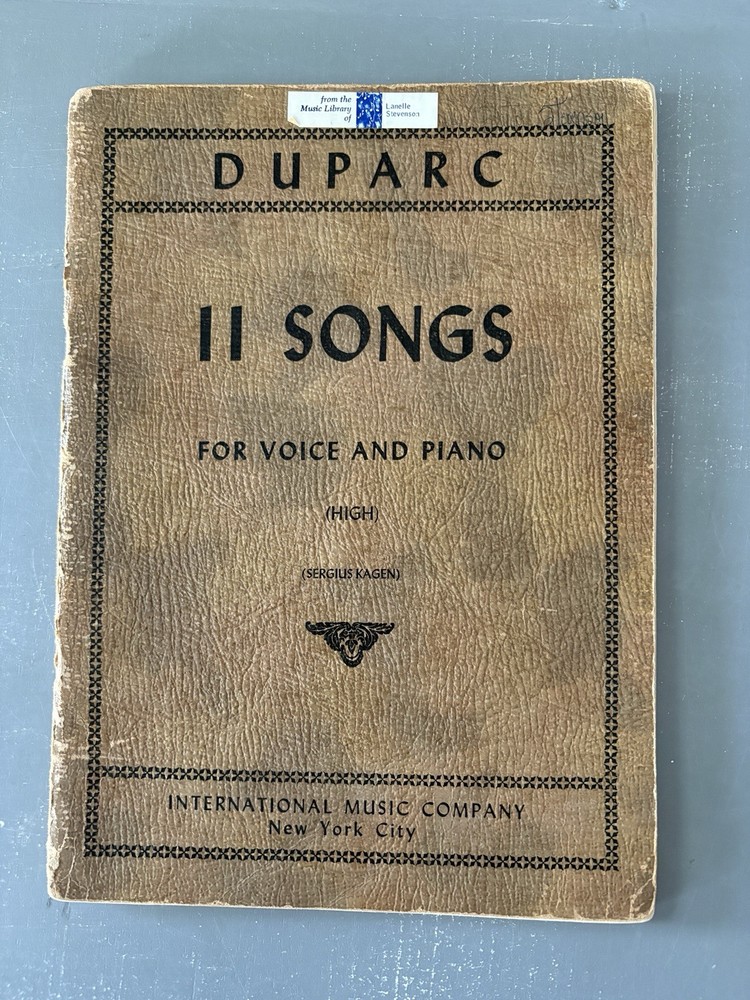 Duparc 11 Songs Voice Piano High Voice Sergius Kagen Sheet Music 1952 VTG
