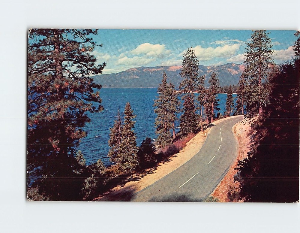 Postcard Roadside scene at Beautiful Lake Tahoe USA