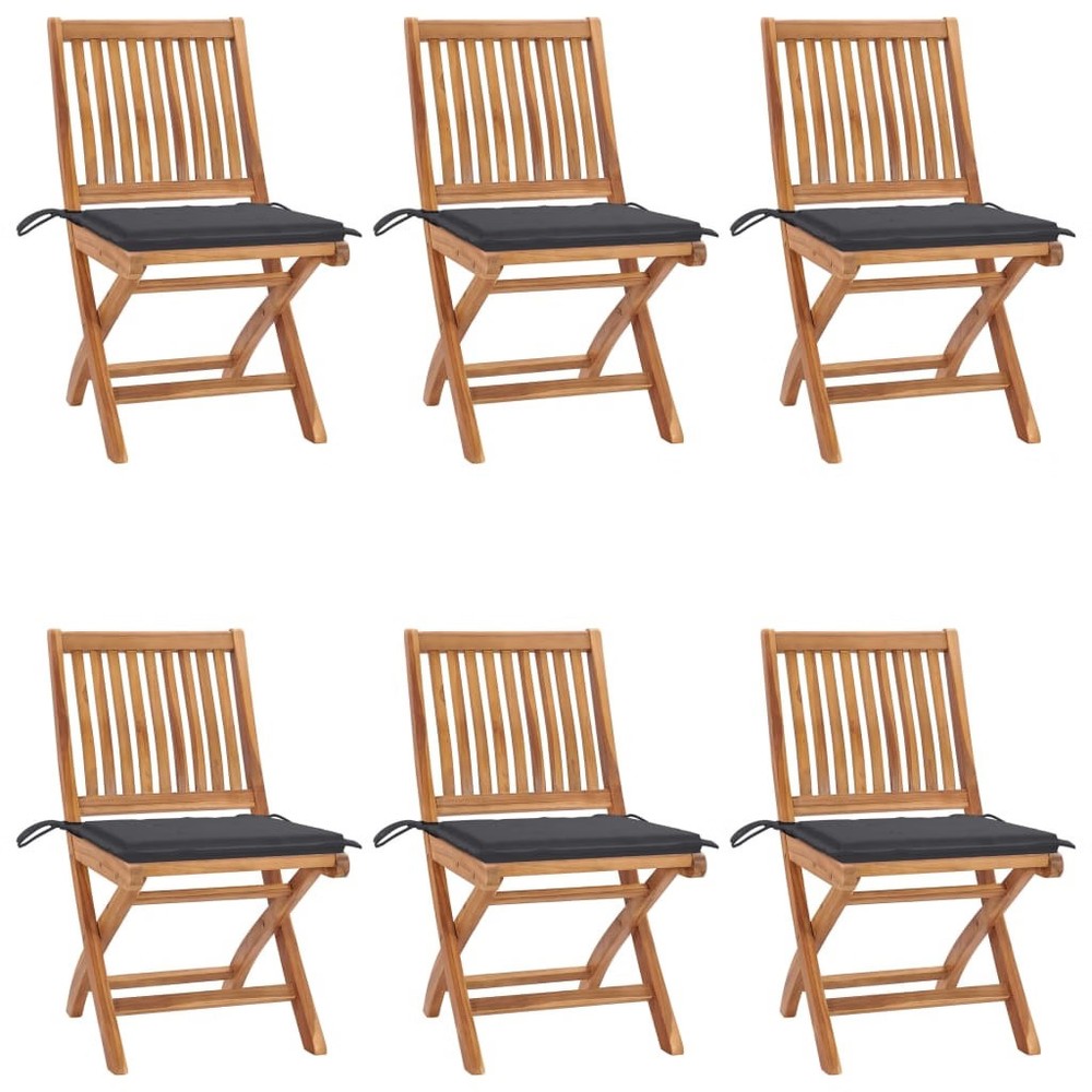 Garden Chair Set of 6 Natural teak and anthracite cushions