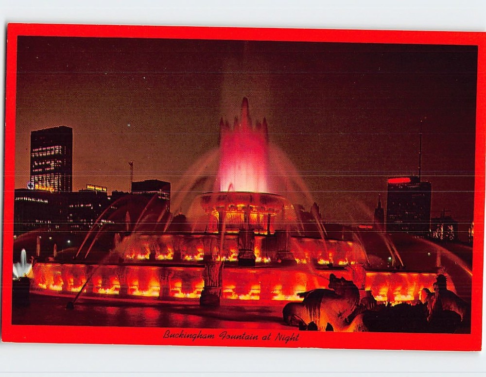 Postcard Buckingham Fountain at Night Chicago Illinois USA