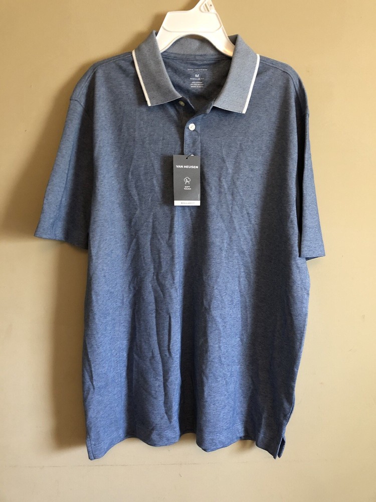 Van Heusen Men's Blue Short Sleeve Polo Shirt Size Medium NWT
