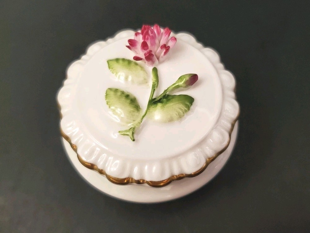 Coalport Bone China Gold Rim Trinket Dish w Purple October Birth Flower Cosmo 2