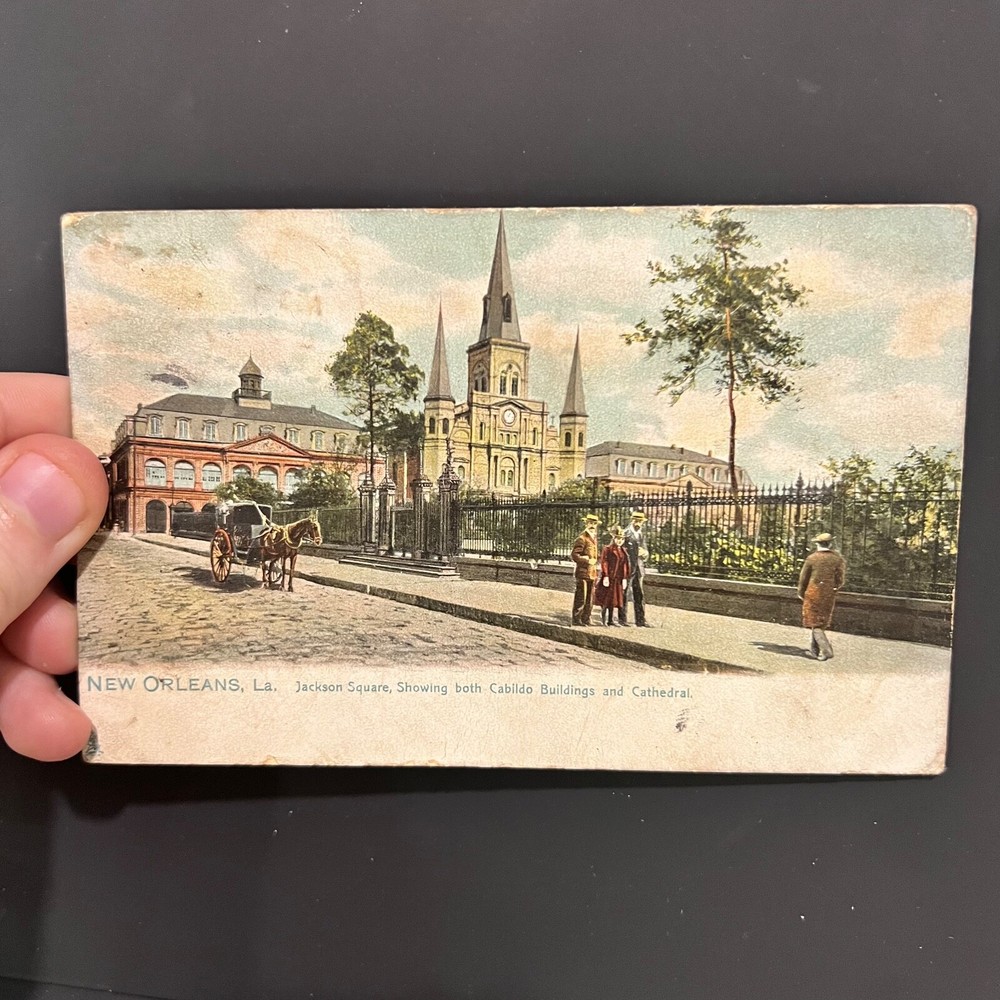 New Orleans Louisiana Jackson Square Cabildo Cathedral Vintage Postcard