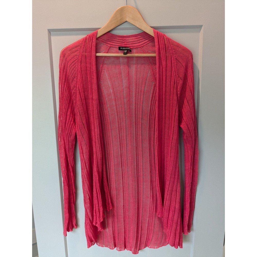 Eileen Fisher Pink Knit Cardigan Open Front Lightweight Cover Up Size S