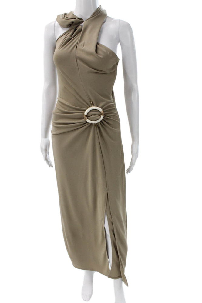 Nicholas Women Midi Dress Beige Halter Sleeveless Polyester Blend Size SFree Shipping in US $100+ Orders | $6.95 Orders Below